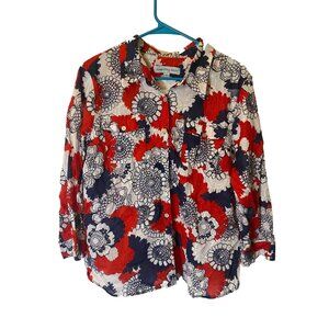 SAMANTHA GREY WOMENS SIZE XXL 18 RED WHITE BLUE BUTTON UP SHIRT TOP BLOUSE 2X